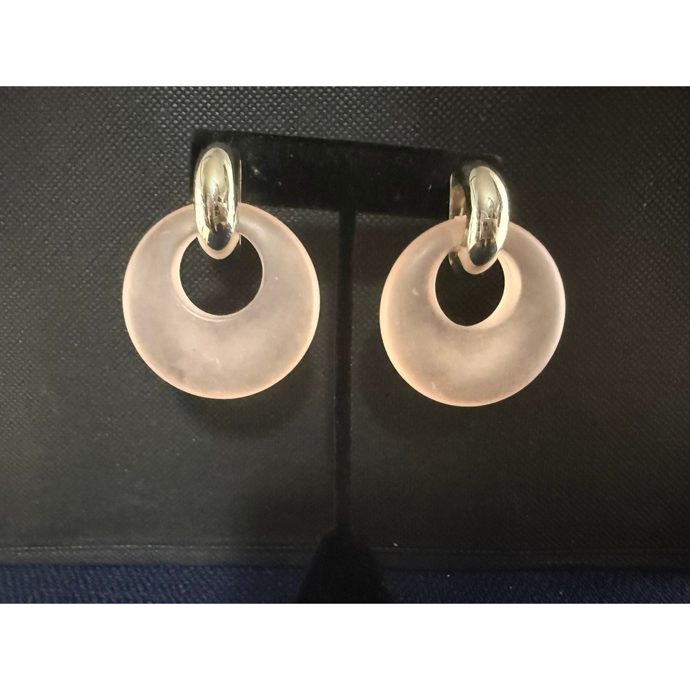 Modern Frosted Disc Clip‑On Earrings – Minimalist Silver Loop Design